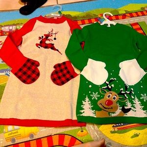 2 Christmas sweater dresses , red & green , size 6
